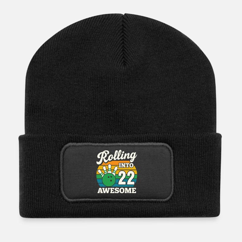 Bowling 22 Birthday Celebration Graphic - Recycled Patch Beanie - black