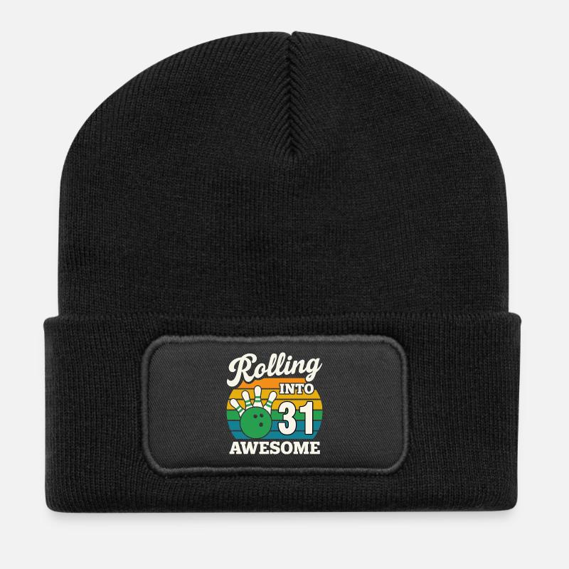 Retro Bowling 31. Geburtstag Design - Recycelte Patch Beanie - Schwarz