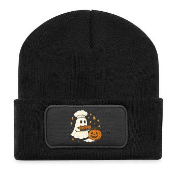 Halloween ghost with chef's hat and pumpkin - Recycled Patch Beanie - black - Front