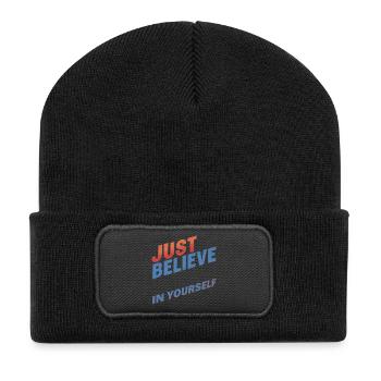 UST BELIEVE – T-Shirt & Accessoires - Recycelte Patch Beanie - Schwarz - Vorne