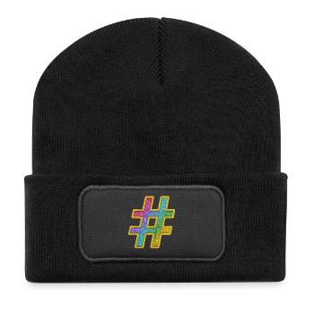 Bunter Glitzer Hashtag Dekor - Recycelte Patch Beanie - Schwarz - Vorne
