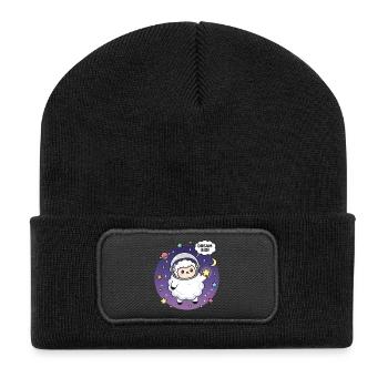 Süßer Schaf Astronaut mit Traumkult - Recycelte Patch Beanie - Schwarz - Vorne