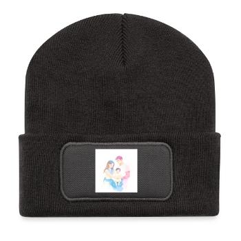 Niedliche und moderne Familienillustration - Recycelte Patch Beanie - Dunkelgrau - Vorne