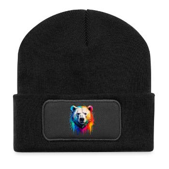 Bunter Eisbärenkopf mit Farbverlauf - Recycelte Patch Beanie - Schwarz - Vorne