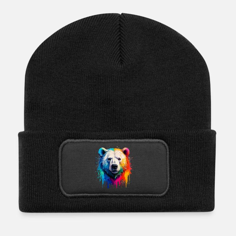 Bunter Eisbärenkopf mit Farbverlauf - Recycelte Patch Beanie - Schwarz