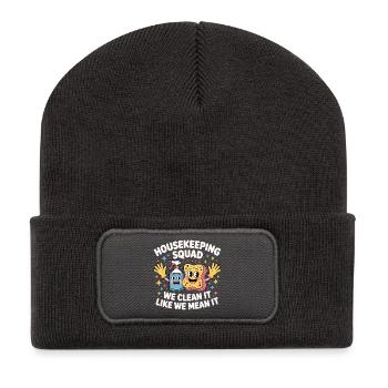 Conception de nettoyage amusante - Beanie recyclé à patch - charbon - Devant