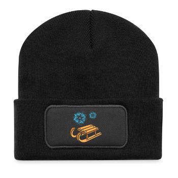 Traîneau avec des flocons de neige dessin animé - Beanie recyclé à patch - noir - Devant