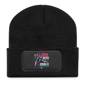 Mädchen Mit Zielen Hockey Frau - Recycelte Patch Beanie - Schwarz - Vorne