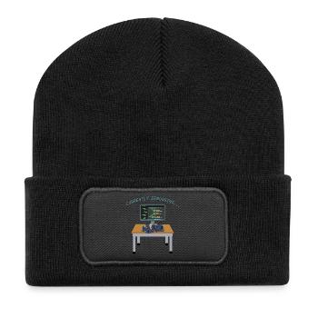 Cat debugging on the monitor - Recycled Patch Beanie - black - Front