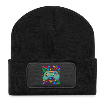 Farbenfroher Gaming-Controller Spotty Dotted Gaming - Recycelte Patch Beanie - Schwarz - Vorne