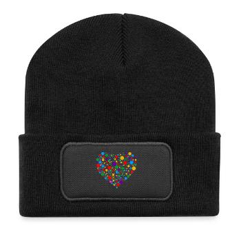 Colourful Polka Dot Heart – Bright Spotty Dotted  - Recycled Patch Beanie - black - Front