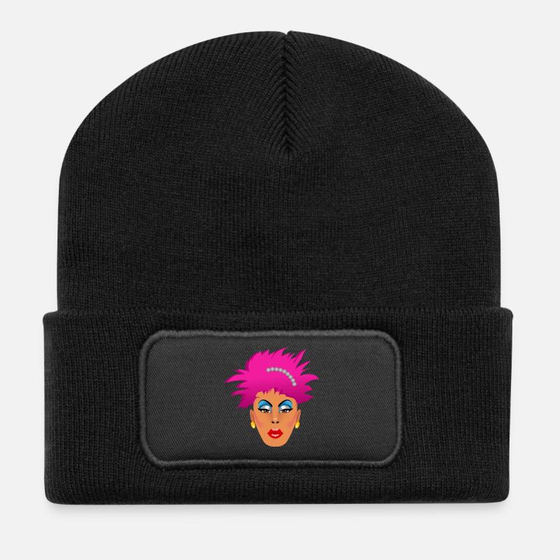 Drag Queen rose - Beanie recyclé à patch - noir
