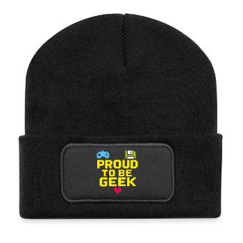 Stolzer Retro-Pixel-Geek - Recycelte Patch Beanie - Schwarz - Vorne