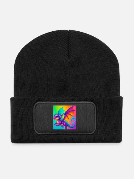 Drache - Recycelte Patch Beanie - Schwarz
