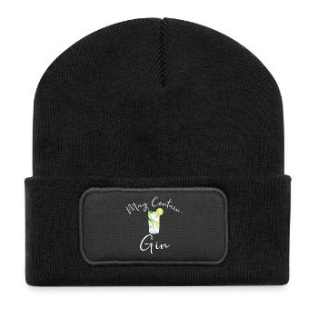 Gin Trinker Barkeeper MAY CONTAIN GIN Spruch - Recycelte Patch Beanie - Schwarz - Vorne