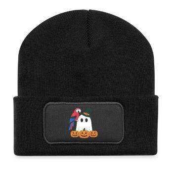 Pumpkin Ghost and Parrot Halloween - Recycled Patch Beanie - black - Front