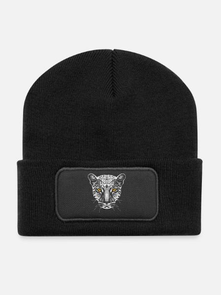 Leopard / Head / Eyes - Recycled Patch Beanie - black
