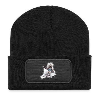 Pudel Hund Ski Skifahren - Recycelte Patch Beanie - Schwarz - Vorne