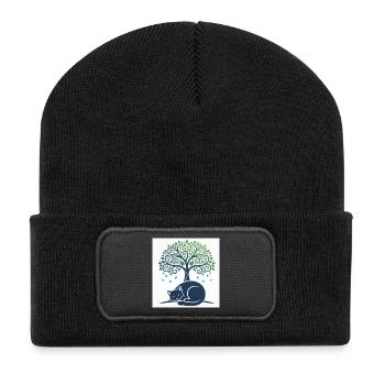 Sleeper cat under tree swirl - Recycled Patch Beanie - black - Front