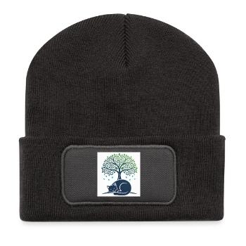 Schläferkatze unter Baumwirbel - Recycelte Patch Beanie - Dunkelgrau - Vorne