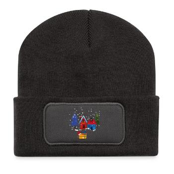 Winterliche Häuser mit Schnee - Recycelte Patch Beanie - Dunkelgrau - Vorne
