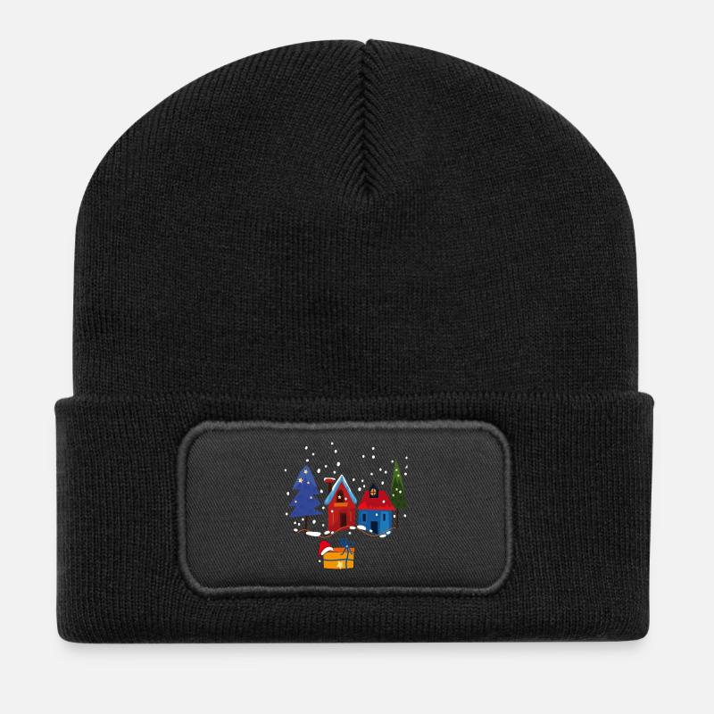 Winterliche Häuser mit Schnee - Recycelte Patch Beanie - Schwarz