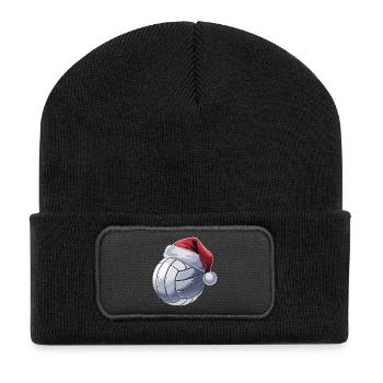  Volleyball Mit Weihnachtsmannmütze Weihnachten - Recycelte Patch Beanie - Schwarz - Vorne