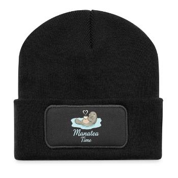 Seekuh Meerestier Ozean liebt Tee - Recycelte Patch Beanie - Schwarz - Vorne