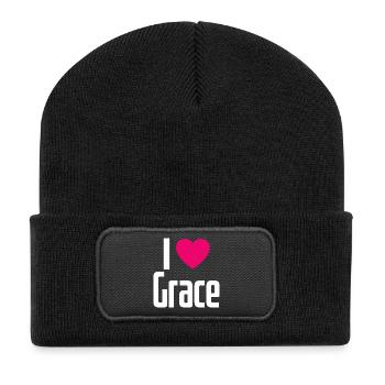 I Love Grace Pink Heart I Love Grace - Recycled Patch Beanie - black - Front