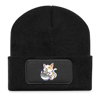 Kawaii Ramen Cat Joy - Beanie recyclé à patch - noir - Devant