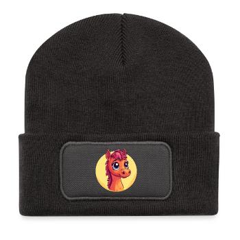 Cuddly Pony Portrait Cartoon - Recycled Patch Beanie - dark grey - Front