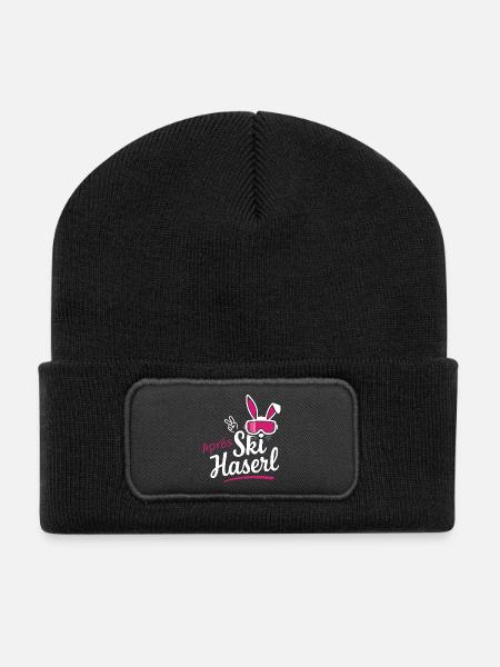 Après Ski Haserl Frauen Outfit Party Hütte Piste - Recycelte Patch Beanie - Schwarz