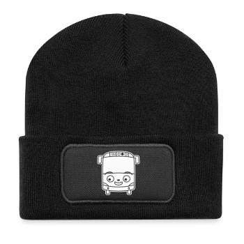 Kleiner Bus Cartoon – Comic Schulbus Reise Spaß - Recycelte Patch Beanie - Schwarz - Vorne