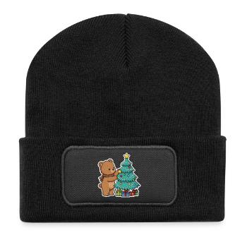 Christmas bear with Christmas tree and gifts - Recycled Patch Beanie - black - Front