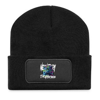 Neon Fury Leopard – Technocore rave streetwear - Recycled Patch Beanie - black - Front