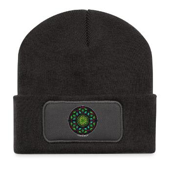 Fractal Evolution Kaleidoskop Mandala Muster Yoga - Recycelte Patch Beanie - Dunkelgrau - Vorne