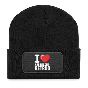 J’aime Temps de travail Fraude Pas de crime Bureau de l’emploi - Beanie recyclé à patch - noir - Devant