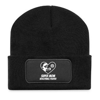 Super Mom Volleyball – Herzspielerin - Recycelte Patch Beanie - Schwarz - Vorne