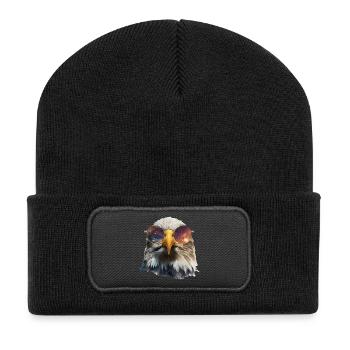 Adler Brille Weltall - Recycelte Patch Beanie - Schwarz - Vorne