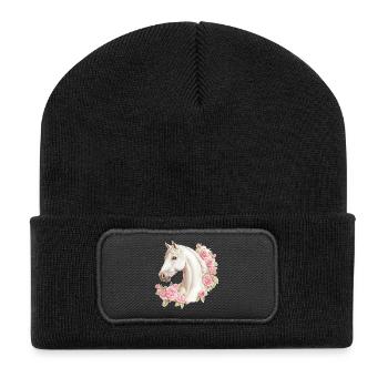 Roses vintage de chevaux - Beanie recyclé à patch - noir - Devant
