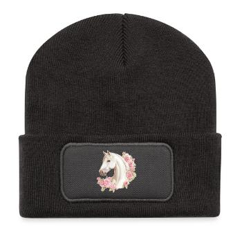 Pferd Vintage Rosen - Recycelte Patch Beanie - Dunkelgrau - Vorne