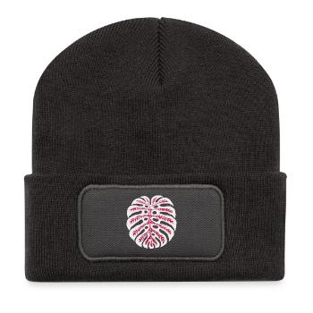 Monstera Leaf Red – Tropical Plant Motif - Recycled Patch Beanie - dark grey - Front