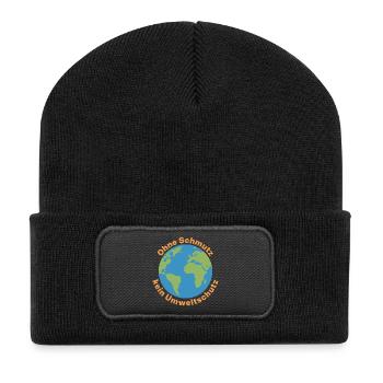 Weltkugel Umweltsschutz Appell - Recycelte Patch Beanie - Schwarz - Vorne
