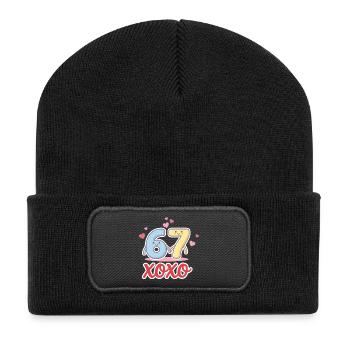 6 7 Sechs Sieben Valentinstag Meme Herz Niedlich  - Recycelte Patch Beanie - Schwarz - Vorne