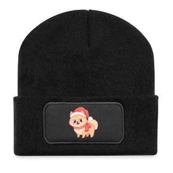 Chien Poméranien Noël Coquin - Beanie recyclé à patch - noir - Devant