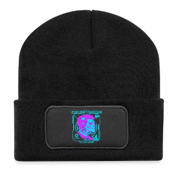 Cool DJ Skull | Techno Musik Kopfhörer Kids Street - Recycelte Patch Beanie - Schwarz - Vorne