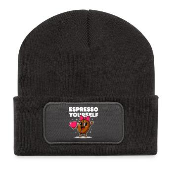 Espresso Yourself Cute Coffee Bean  - Recycled Patch Beanie - dark grey - Front