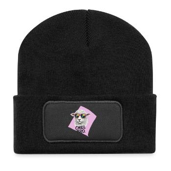 Chill Bro Schaf mit Sonnenbrille - Recycelte Patch Beanie - Schwarz - Vorne