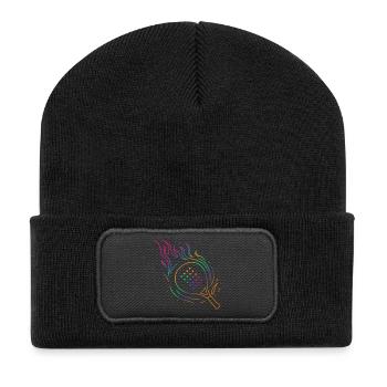 Padel mit flammendem Schläger Design - Recycelte Patch Beanie - Schwarz - Vorne