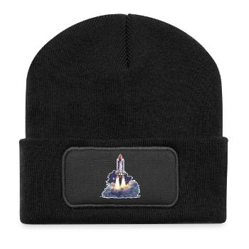 Astronomische Raumraketenstart-Erkundung - Recycelte Patch Beanie - Schwarz - Vorne
